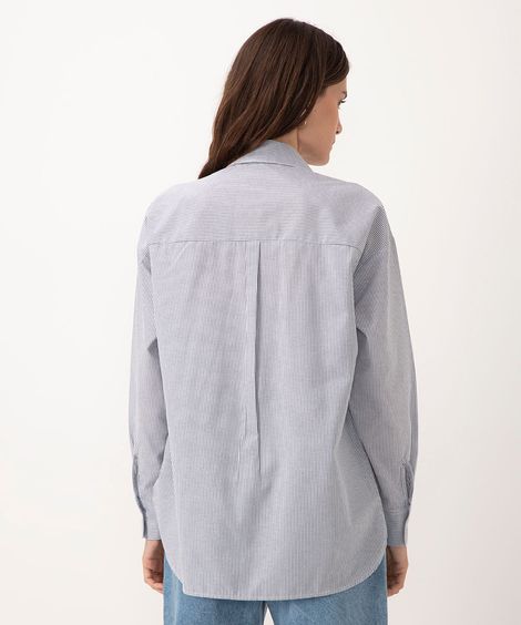 camisa listrada manga longa azul médio
