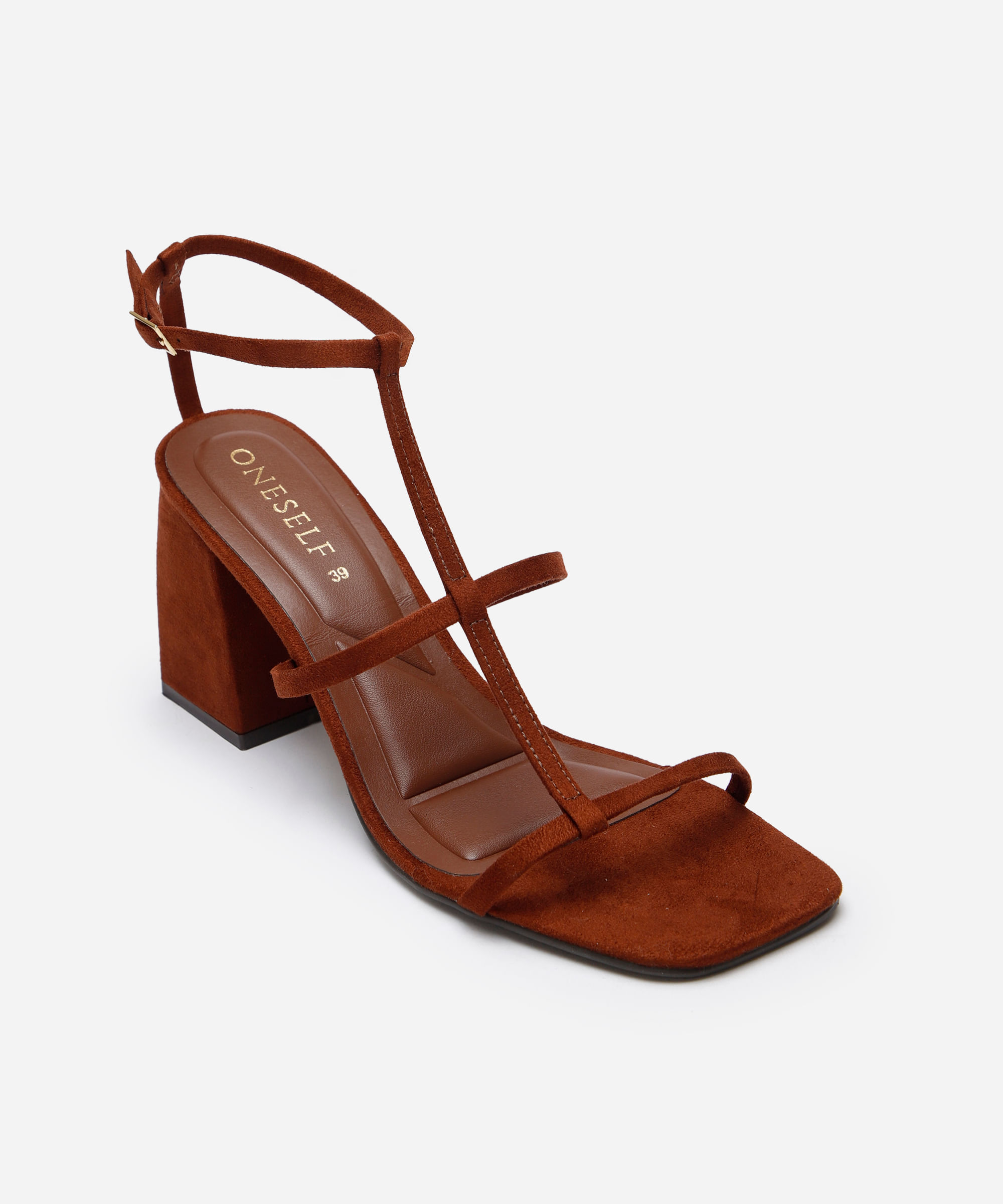 sandália gladiadora salto médio oneself marrom