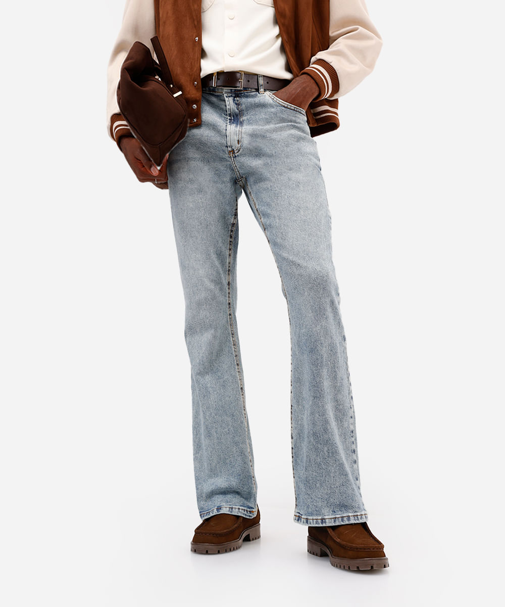 calça flare masculina jeans azul