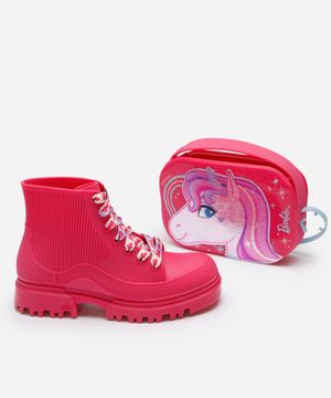 coturno infantil com bolsa barbie  rosa