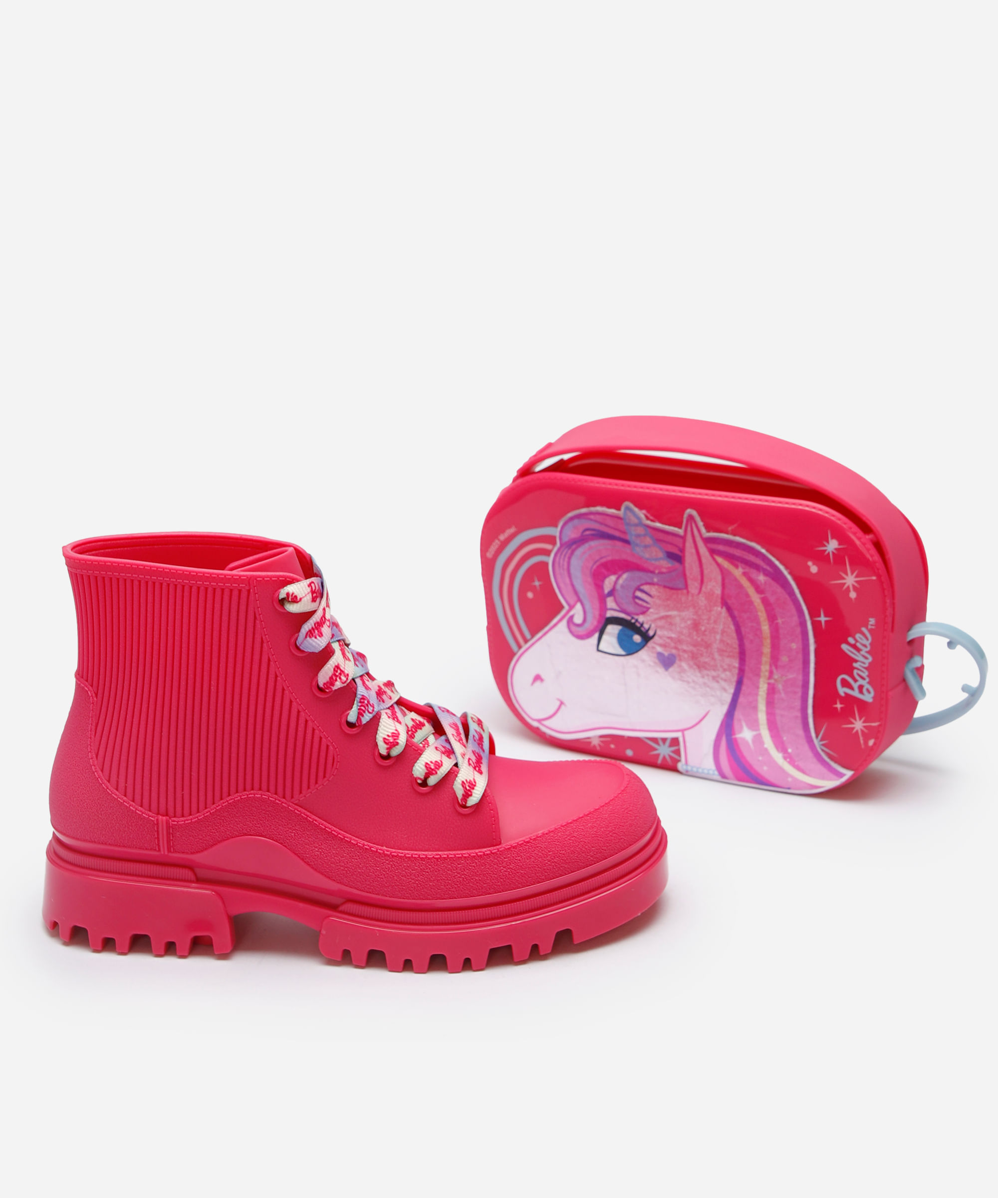 coturno infantil com bolsa barbie  rosa