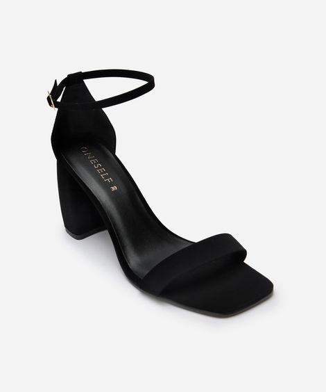 sandália bico quadrado salto bloco oneself preto