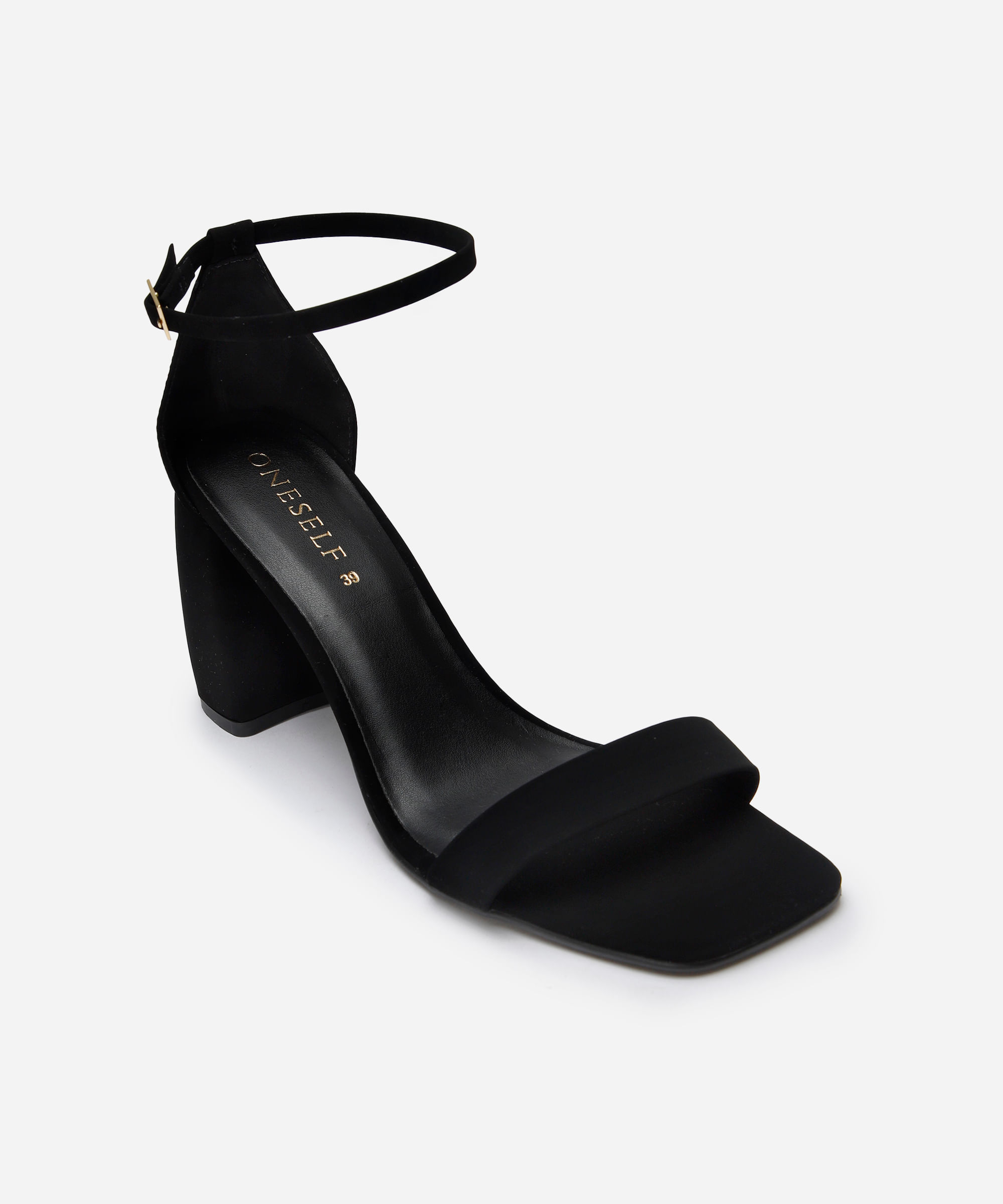 sandália bico quadrado salto bloco oneself preto