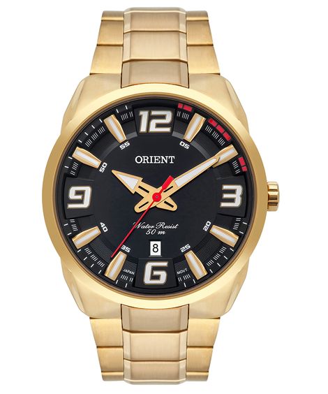 relógio masculino orient mgss1178p2kx analógico calendário dourado