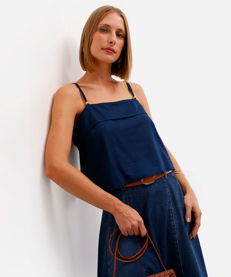 blusa feminina alça fina com linho azul
