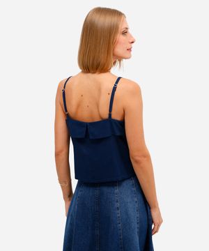 blusa feminina alça fina com linho azul