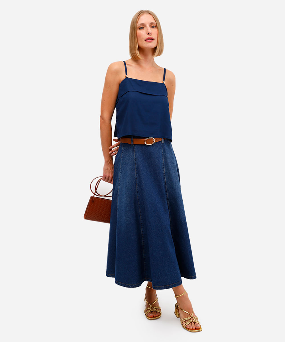 blusa feminina alça fina com linho azul