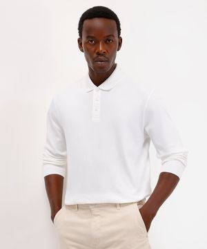 polo masculina de algodão peruano bold manga longa off white