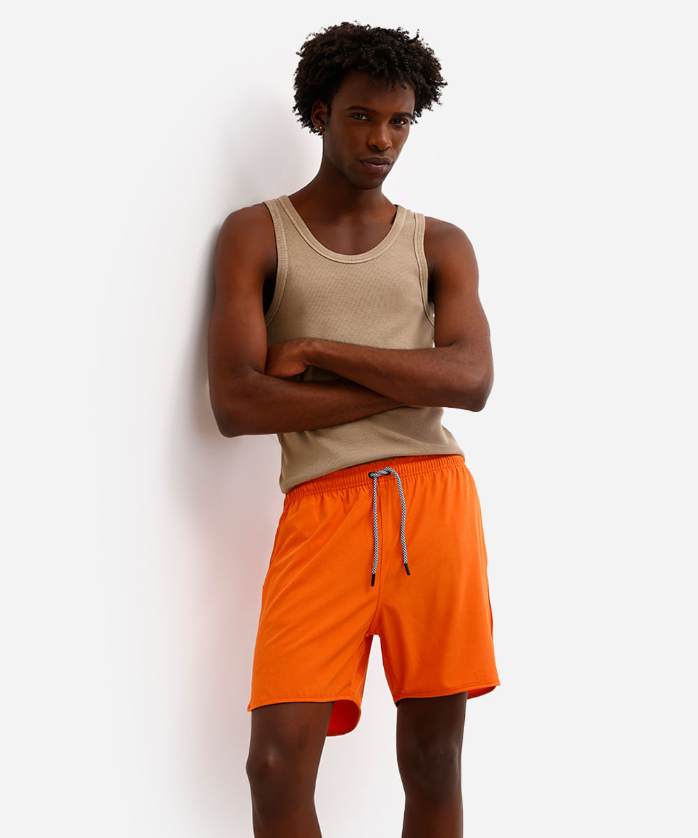 short masculino cós elástico laranja