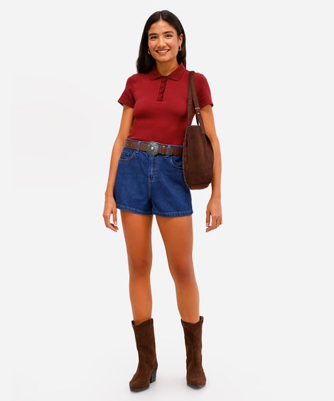 short mom feminino jeans cintura alta azul