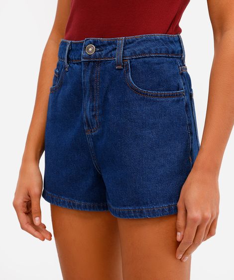 short mom feminino jeans cintura alta azul