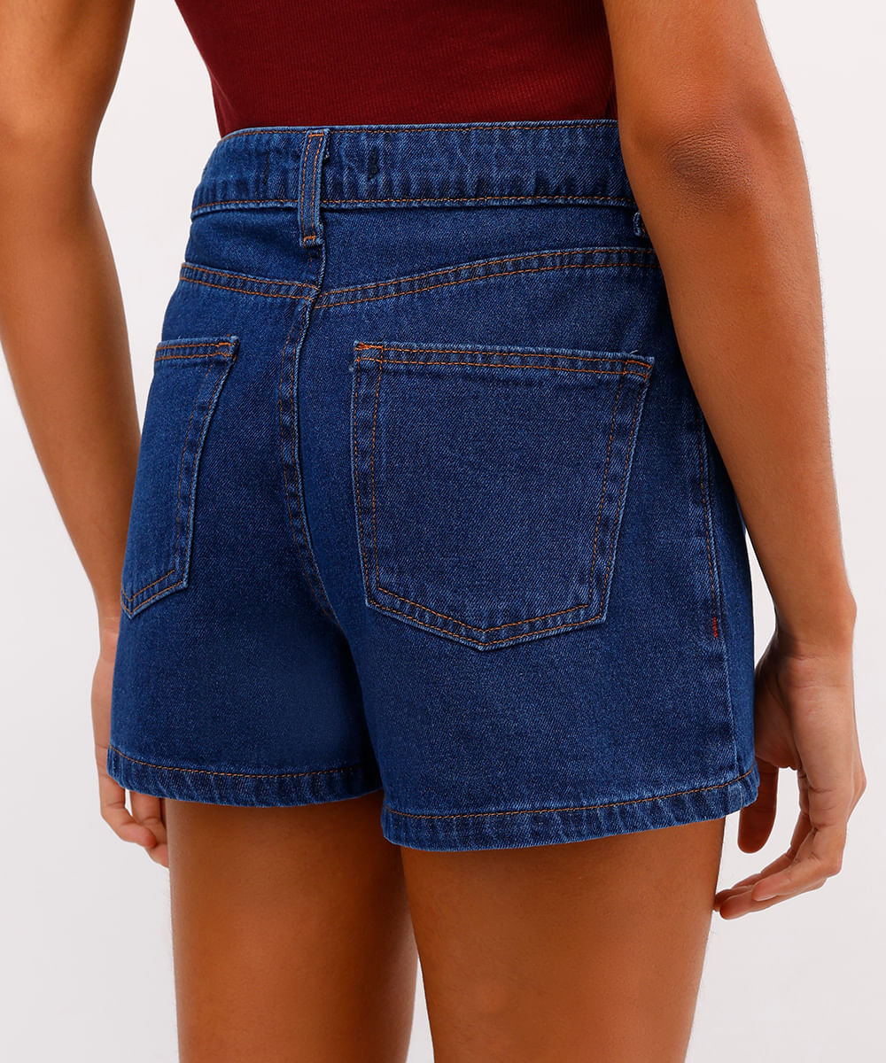 short mom feminino jeans cintura alta azul