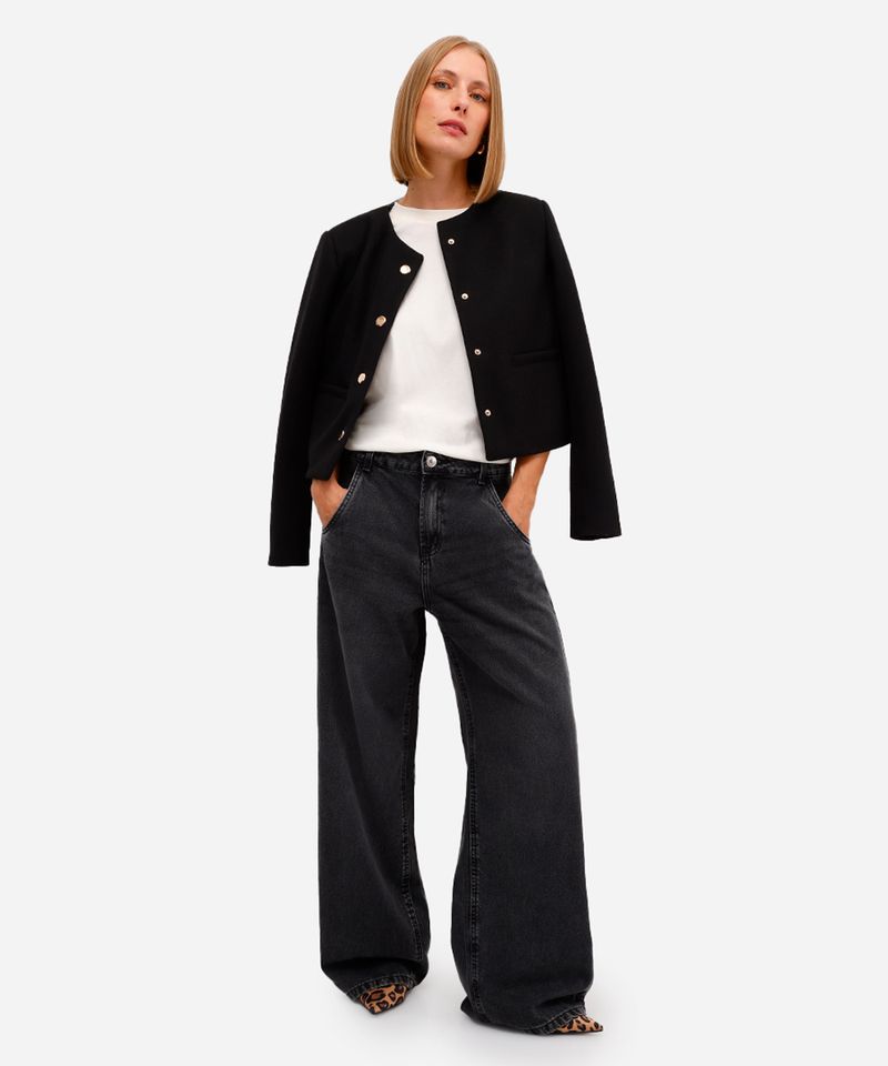 calça reta oversized feminina jeans cintura média preta