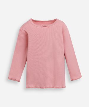 blusa infantil texturizada com laço rosa