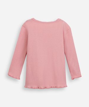 blusa infantil texturizada com laço rosa