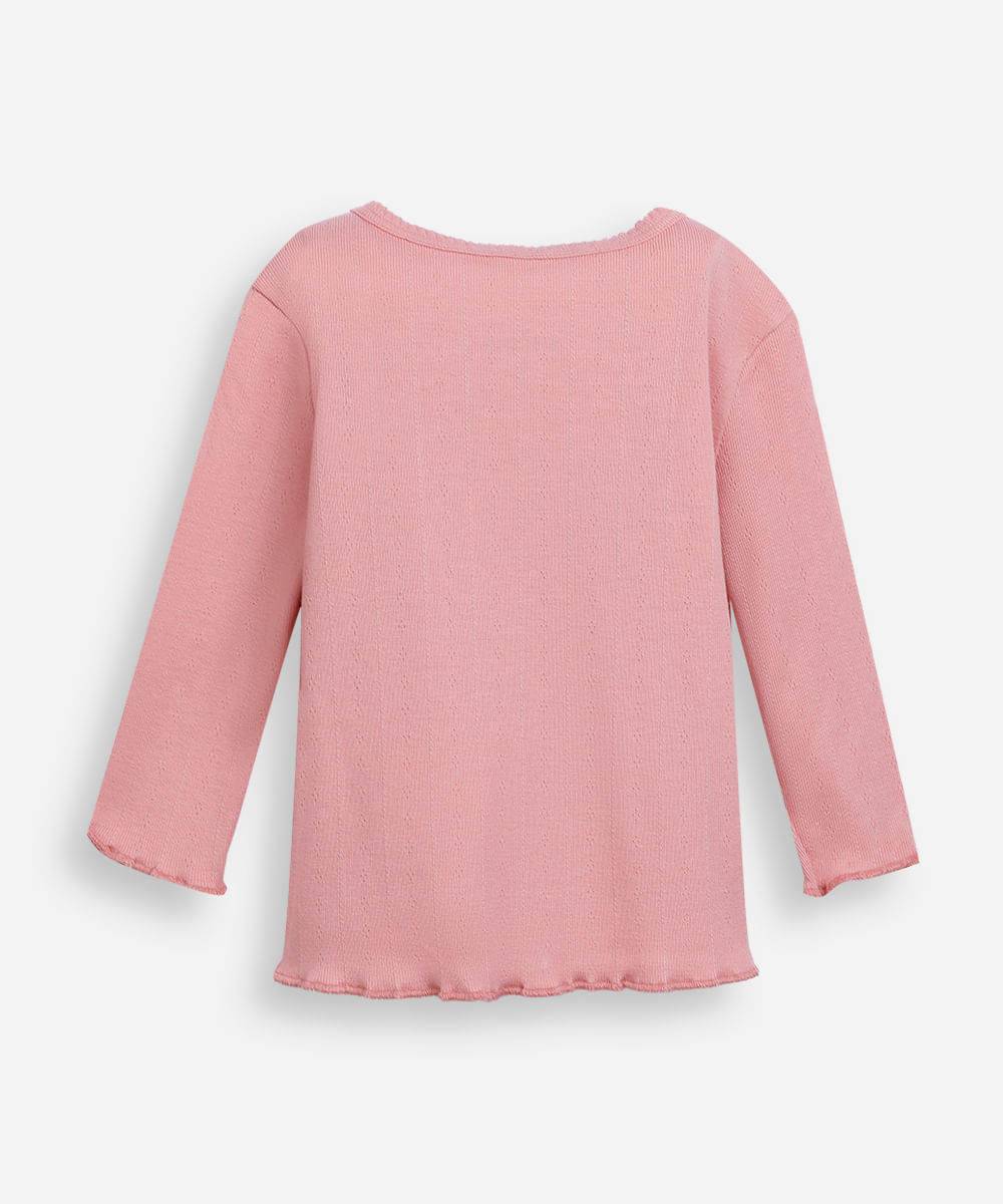 blusa infantil texturizada com laço rosa