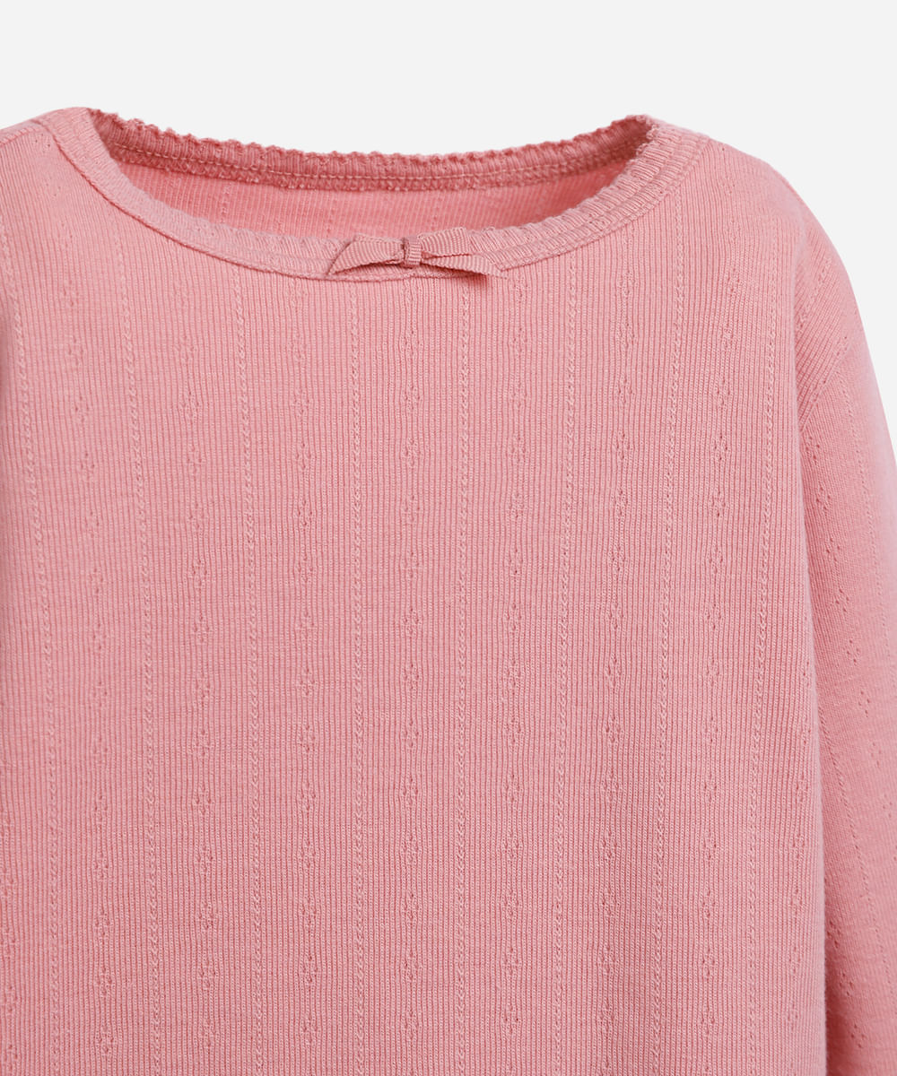 blusa infantil texturizada com laço rosa