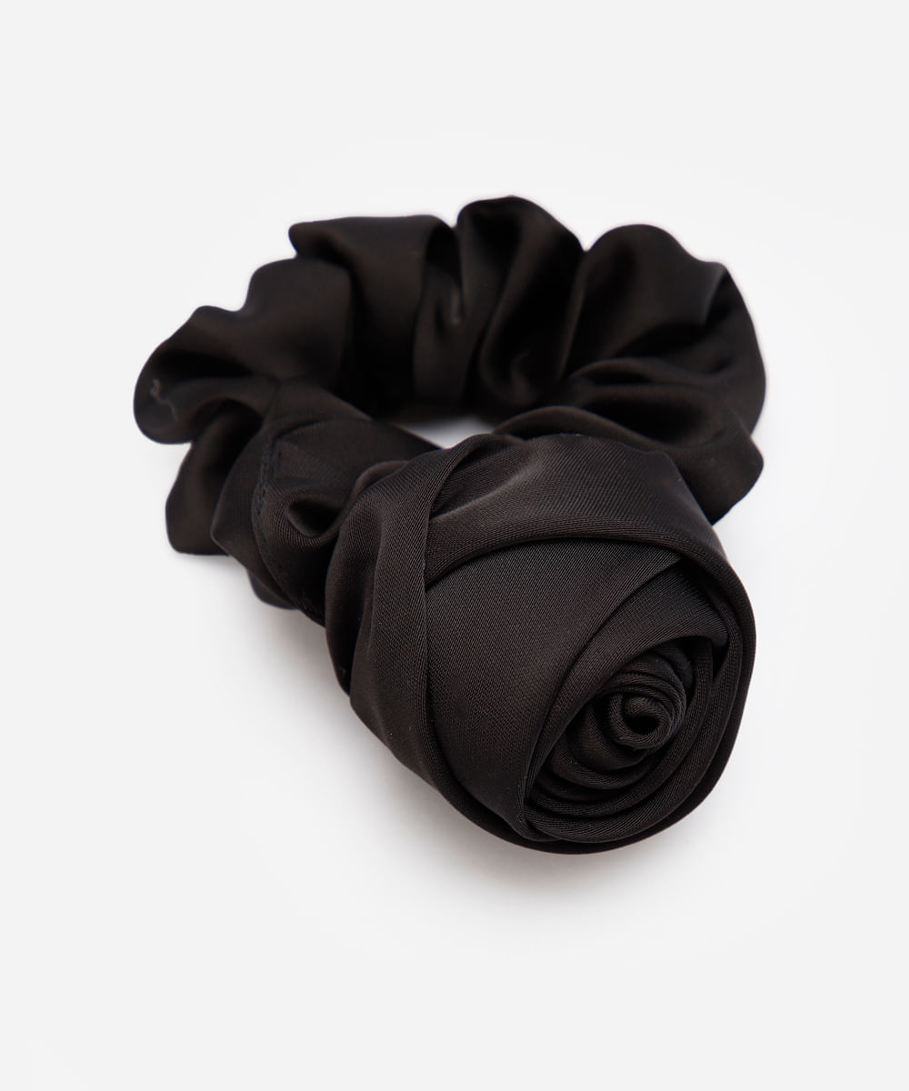 elástico de cabelo feminino scrunchie floral preto