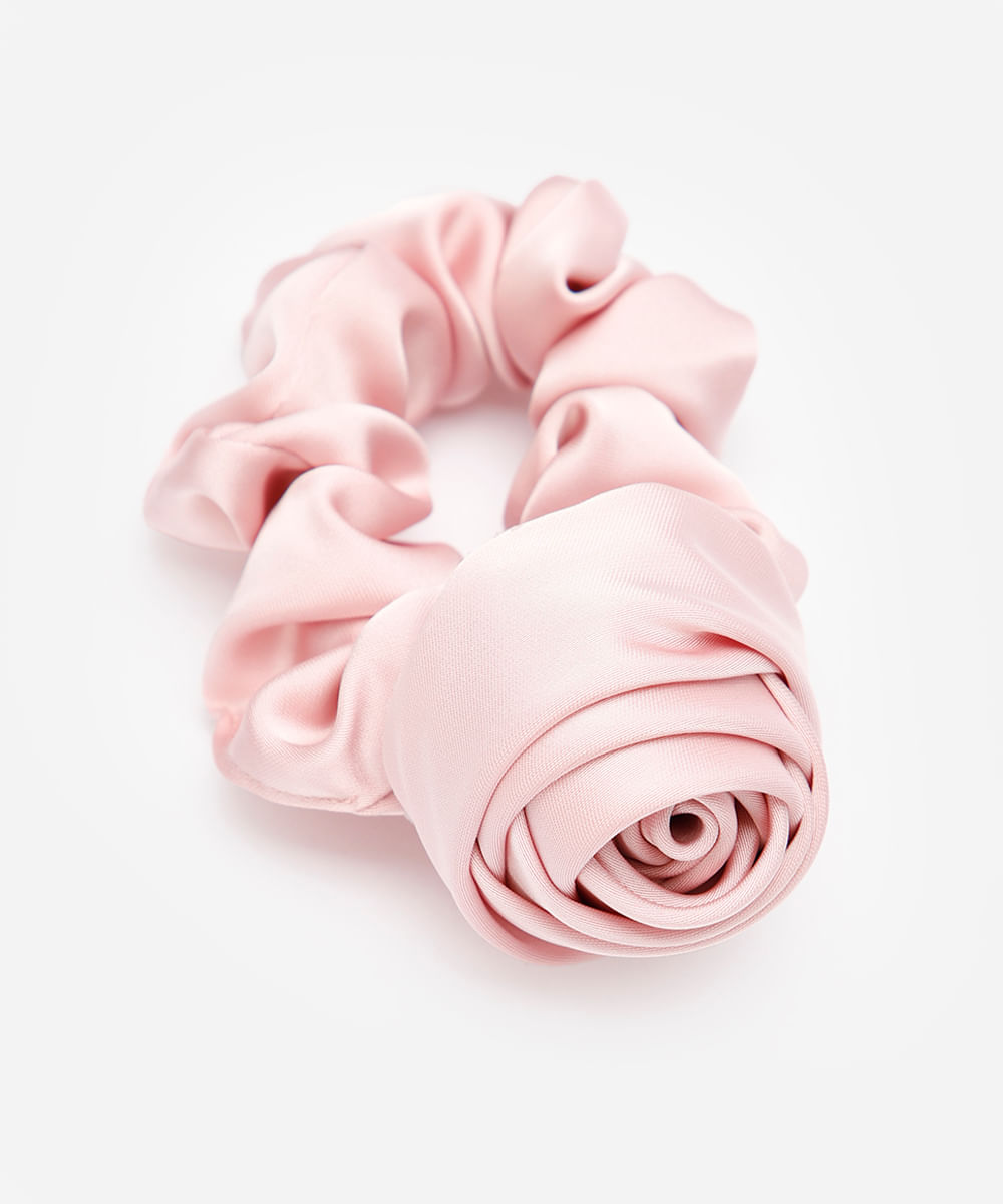 elástico de cabelo feminino scrunchie floral rosa