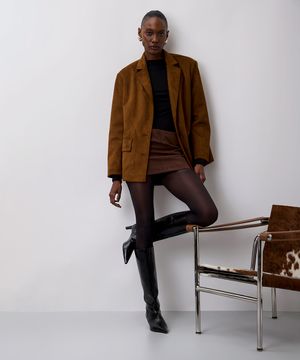 blazer oversized feminino de suede mindset marrom