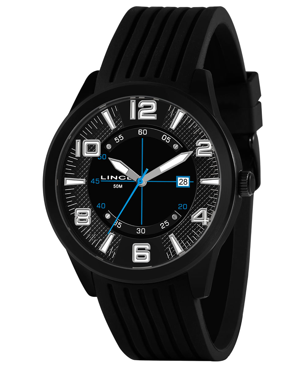 relógio masculino lince mrn4696lp2px analógico calendário preto
