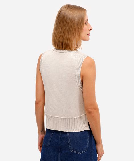 colete feminino de tricot texturizado bege