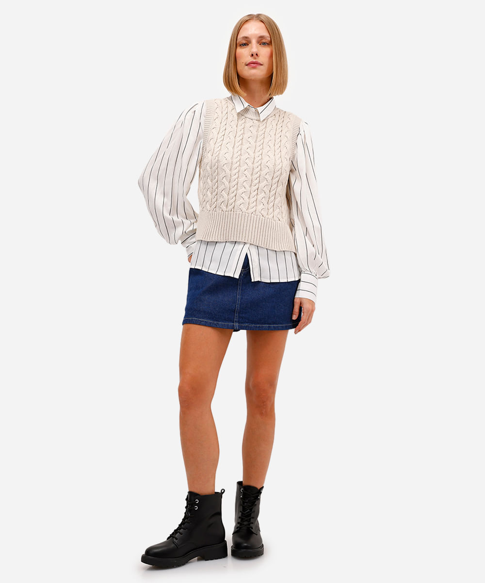 colete feminino de tricot texturizado bege