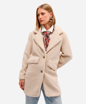 casaco alongado feminino de sherpa bege