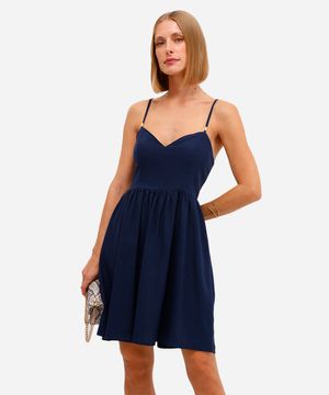 vestido curto feminino com linho azul