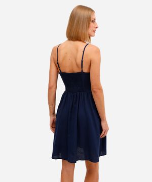 vestido curto feminino com linho azul