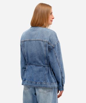jaqueta feminina jeans com cinto azul
