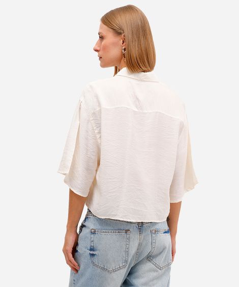 camisa feminina de viscose manga curta texturizada off white