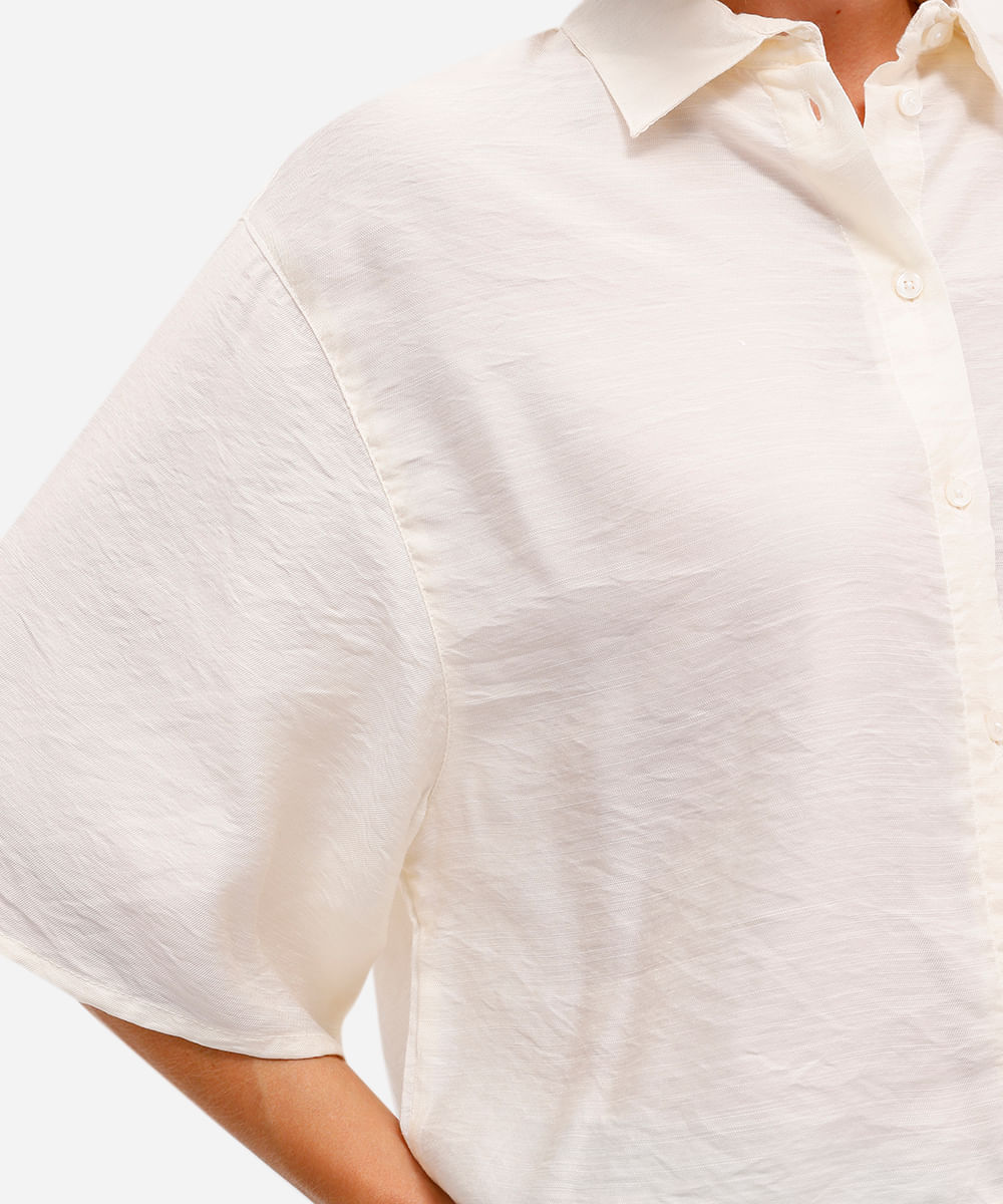 camisa feminina de viscose manga curta texturizada off white