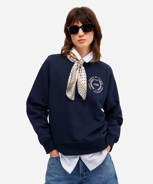 blusão feminino de moletom felpado estampado azul