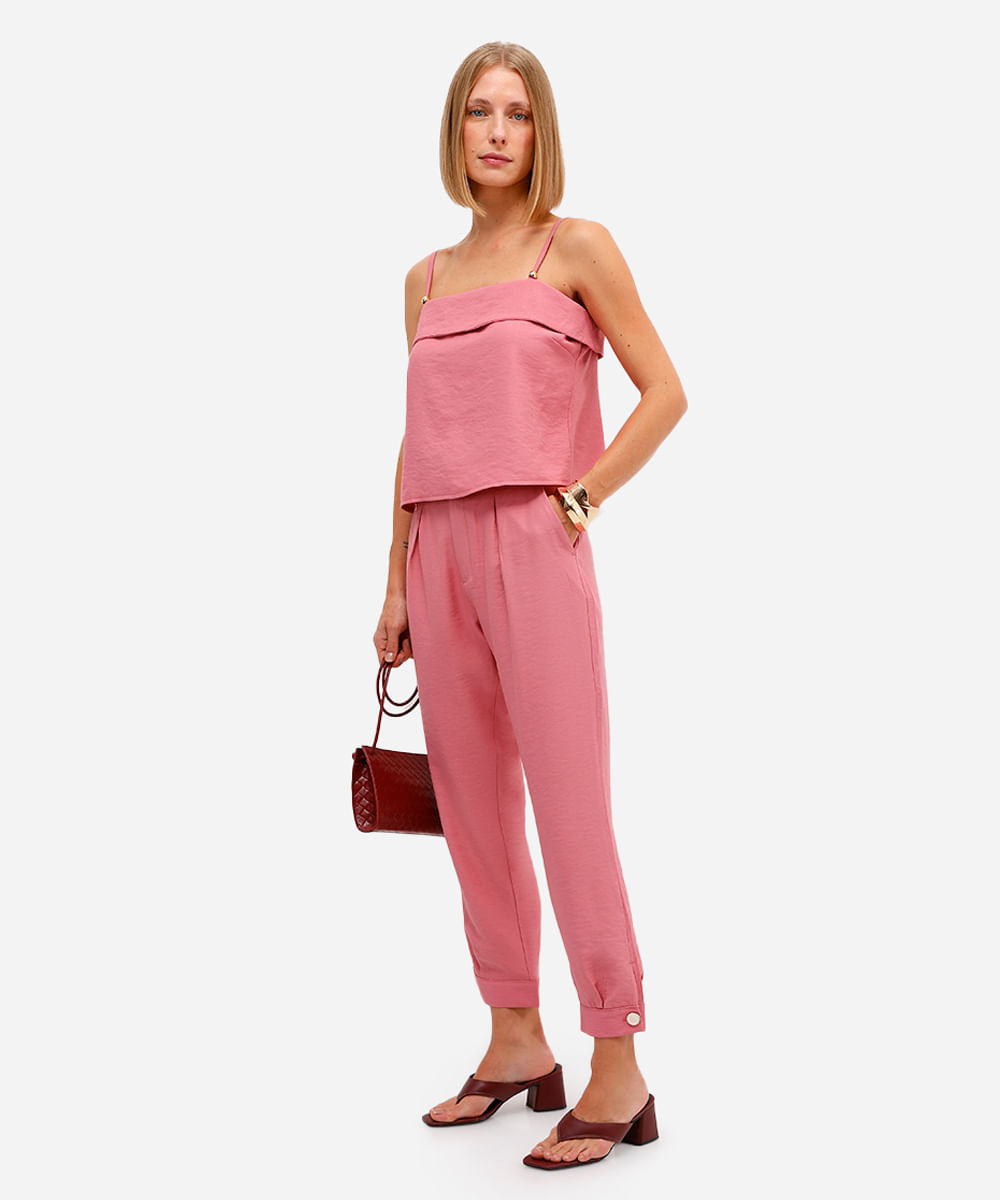 blusa feminina alça fina de viscose rosa