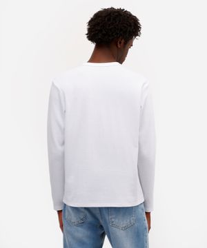 camiseta básica masculina manga longa texturizada branca