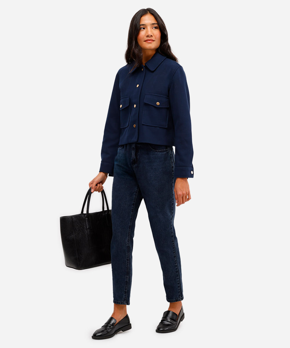 calça mom feminina jeans cintura alta azul