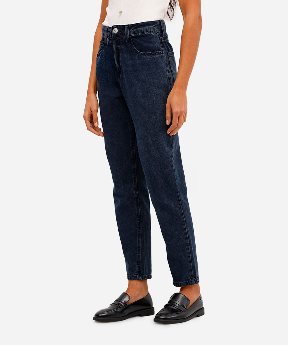 calça mom feminina jeans cintura alta azul