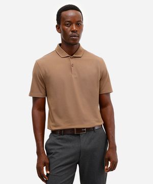 polo slim masculina manga curta marrom