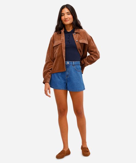 short mom feminino jeans cintura alta azul