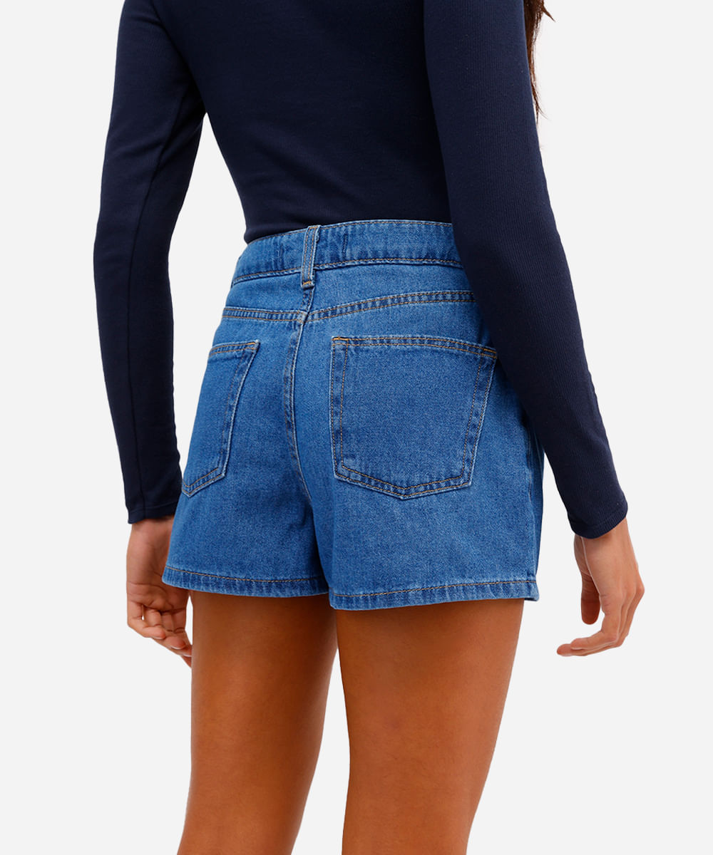 short mom feminino jeans cintura alta azul