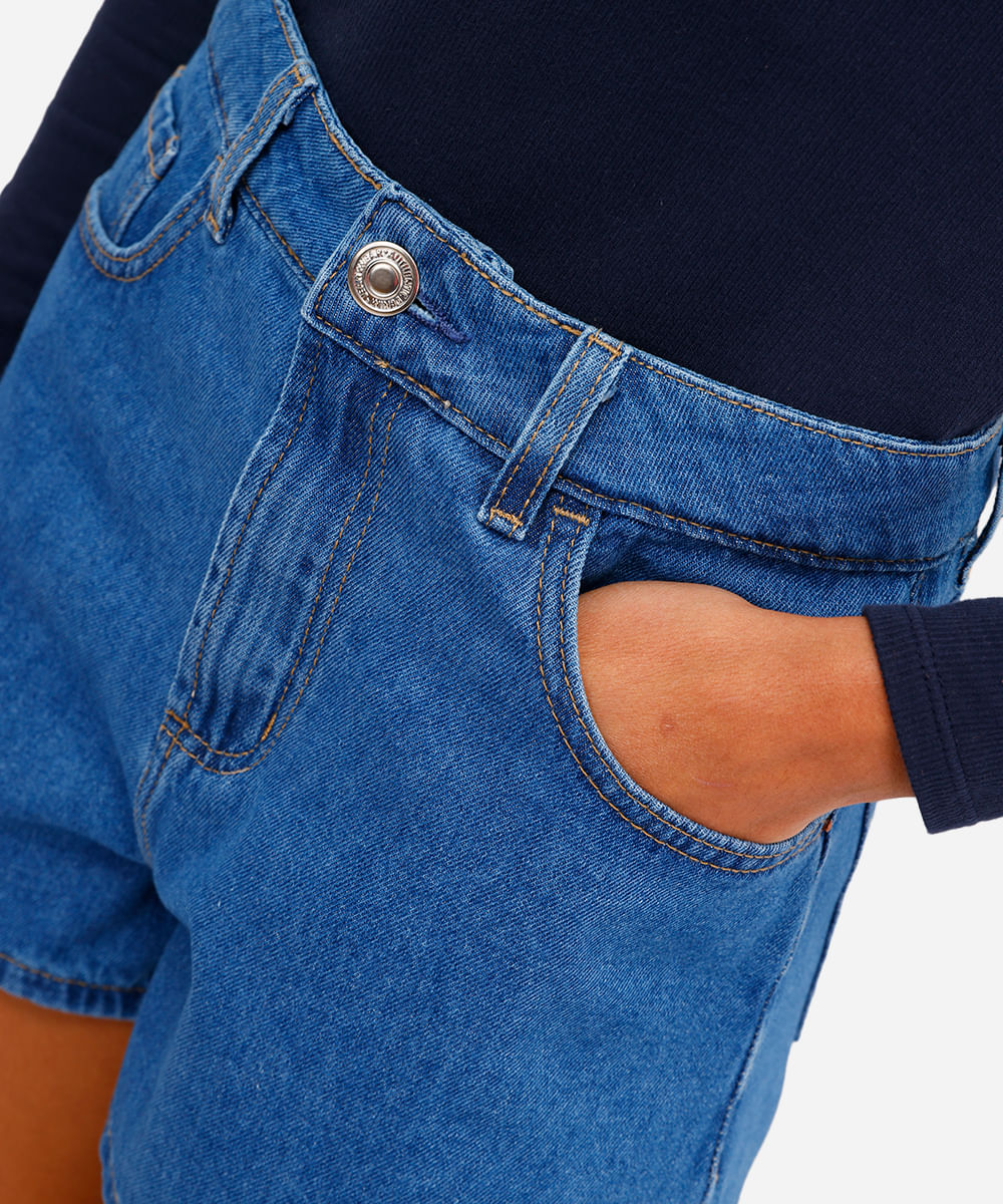 short mom feminino jeans cintura alta azul