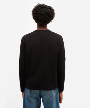 camiseta básica masculina manga longa texturizada preta