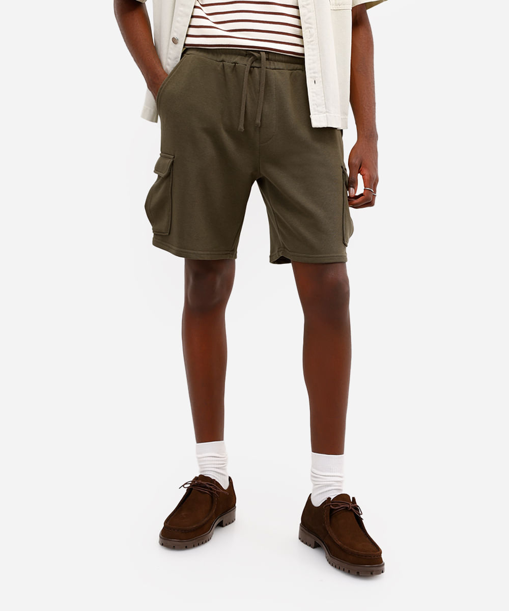 bermuda cargo masculina de moletom verde