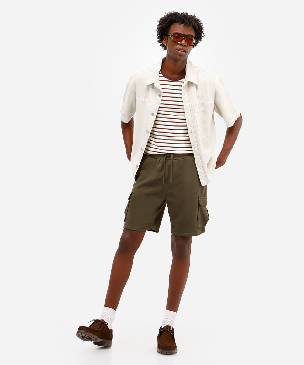 bermuda cargo masculina de moletom verde