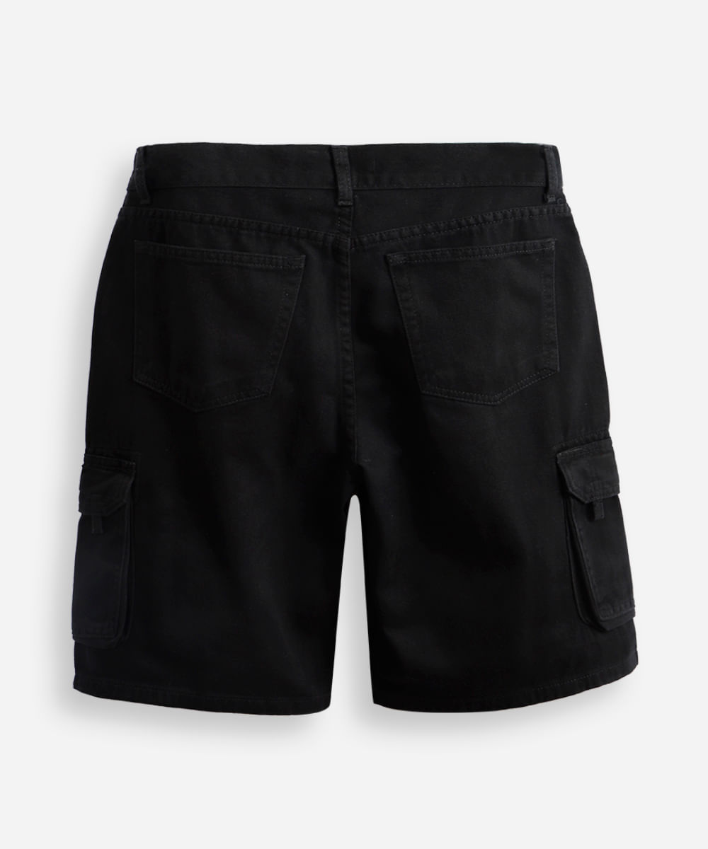bermuda cargo juvenil jeans preta