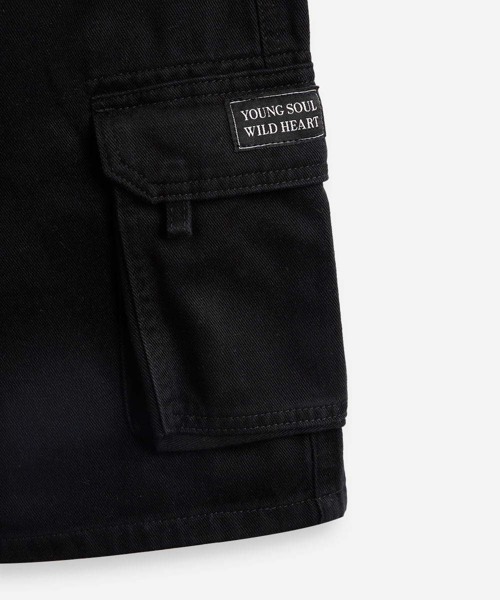 bermuda cargo juvenil jeans preta
