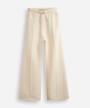calça wide leg juvenil de moletom com nervura bege