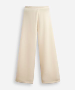 calça wide leg juvenil de moletom com nervura bege