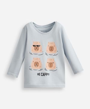 blusa de algodão infantil manga longa capivara azul